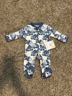 Burt's Bees Baby Blue Floral Footed One-Piece